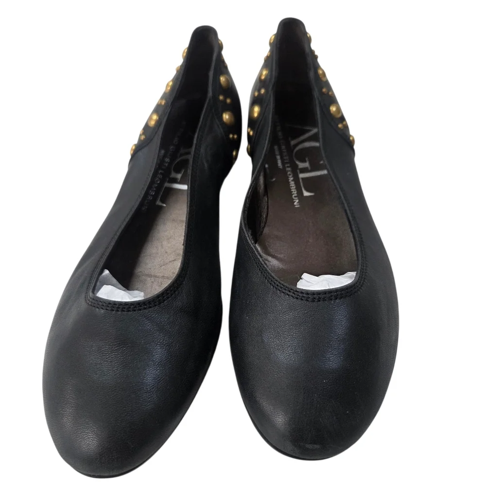 Attilio Giusti Leombruni AGL Leather Ballet Flat Shoes 36.5 6.5 Black Gold